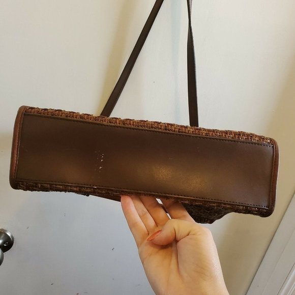 Fossil‎ Brown Straw Rattan Woven Bohemian Shoulder Bag Wooden Handles 11 X 8 - Picture 8 of 12